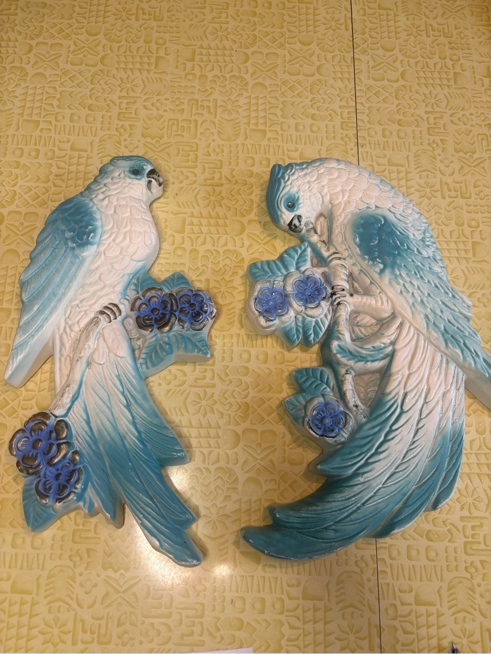 Vintage Blue and White Ceramic Parrot Wall Decor - Decorative Bird Figurine
